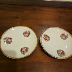 Vintage Romantic Courting Scene Saucers • Gold Trim • Rococo Style • Set of 2 • 4.3” • Made in China
