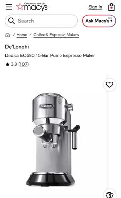 De'Longhi
Dedica EC680 15-Bar Pump Espresso Maker