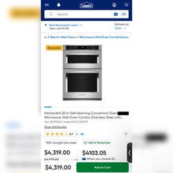 Stainless Steel open box 30 inch wall oven microwave combo can deliver  Retail price $4300 KitchenAid 30-in Self-cleaning Convection Oven Microwave Wa