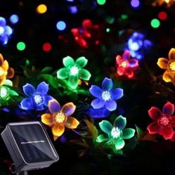 GIGALUMI 2 Pack Solar Flower Strings Lights, Solar Fairy Lights 23 Feet 50 LED Cherry Blossoms String Lights for Outdoor, Home, Lawn, Wedding, Patio, 