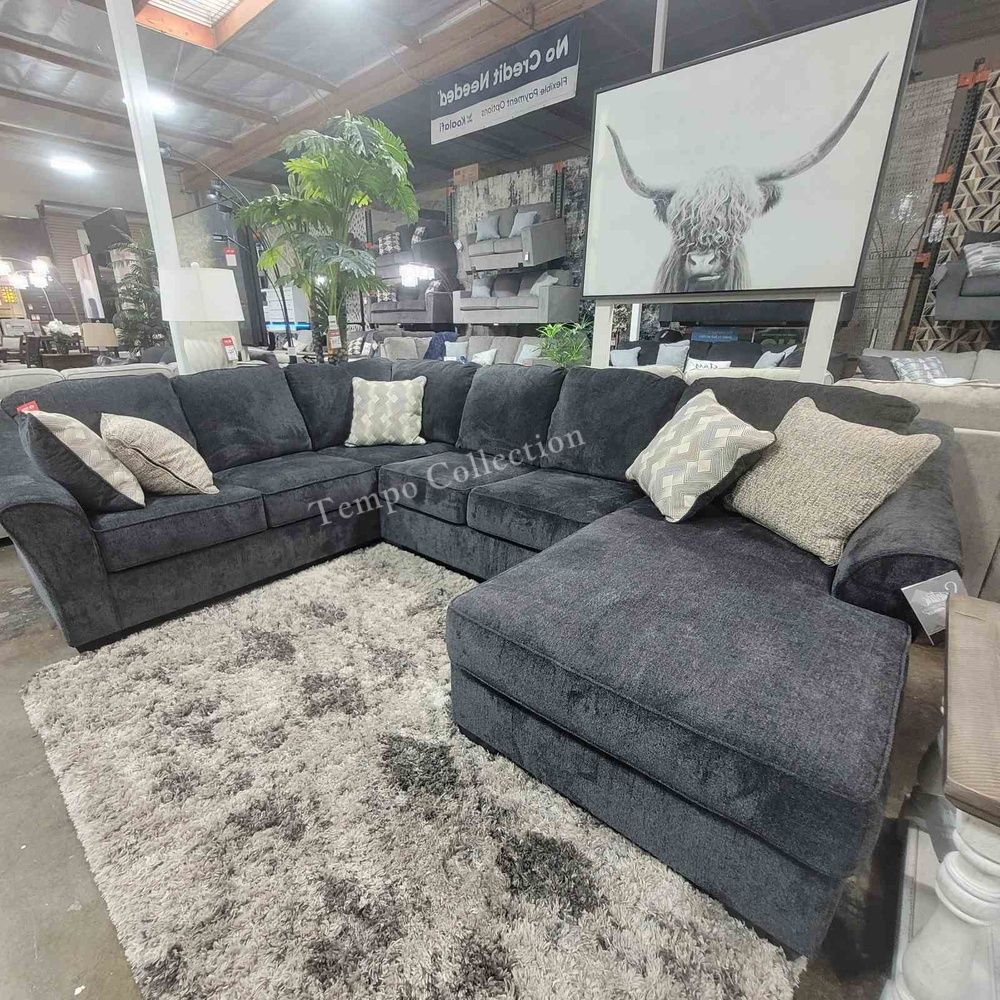 Large 3 Pcs Sectional with Chaise, Slate Color, SKU#1041303R3