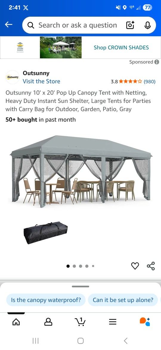 20 X 10 Out Sunny Pop Up Canopy