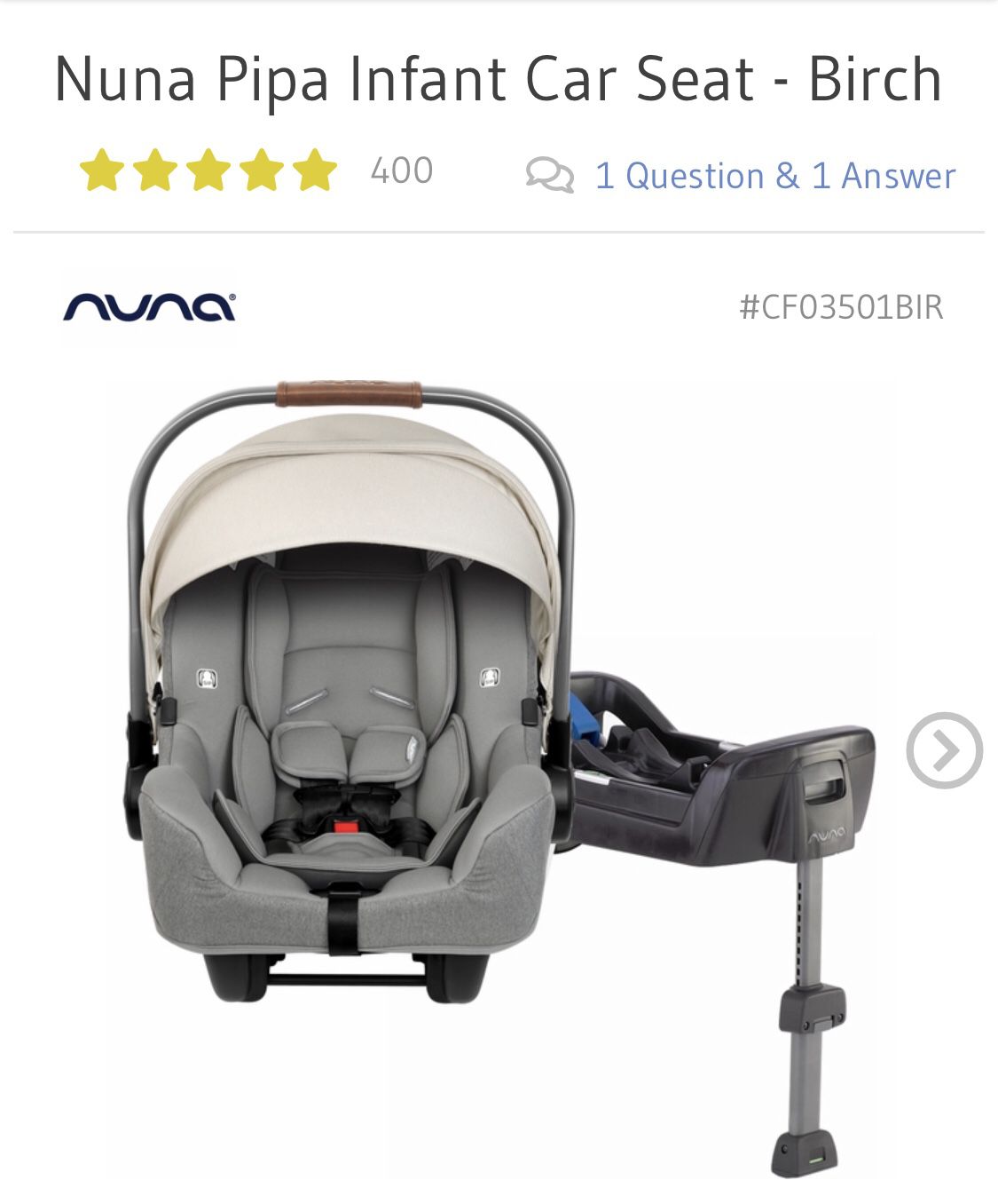 Nuna Pipa Infant Car Seat - Birch (latest model)