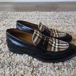 NiB Burberry Mens Black Croftwood Check Leather Penny Loafers US 11 EU 44