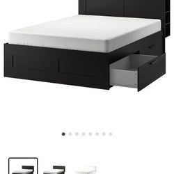 Queen Bed Set: Mattress, Bedframe & Headboard W Storage