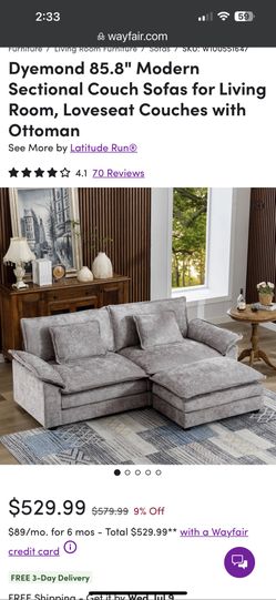 Modern Sectional Loveseat Couch with Ottoman
