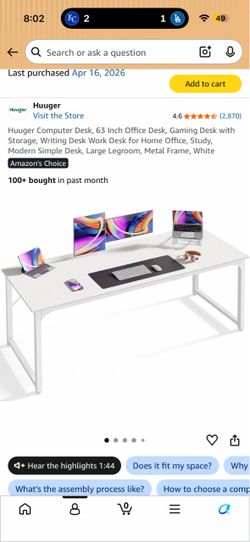 63 Inch White Computer Desk