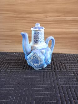 Blue and White Ceramic Elephant Teapot Vintage Collectible