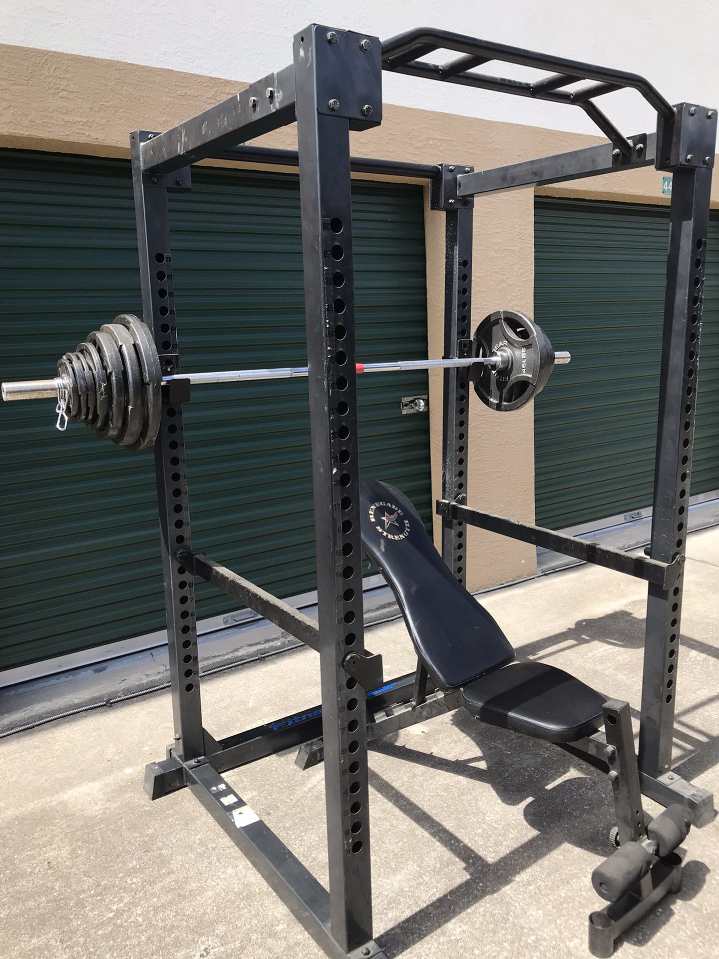 SQUAT / POWER RACK ADJUSTABLE WEIGHT BENCH AND OLYMPIC WEIGHT SET