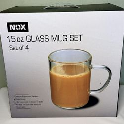 New! Glass Mugs Set of 4, 15 oz.