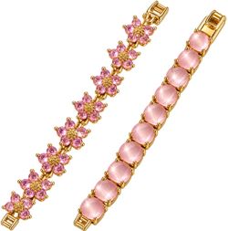 Pink Crystal Gold-Tone Tennis Bracelets Set of 2
