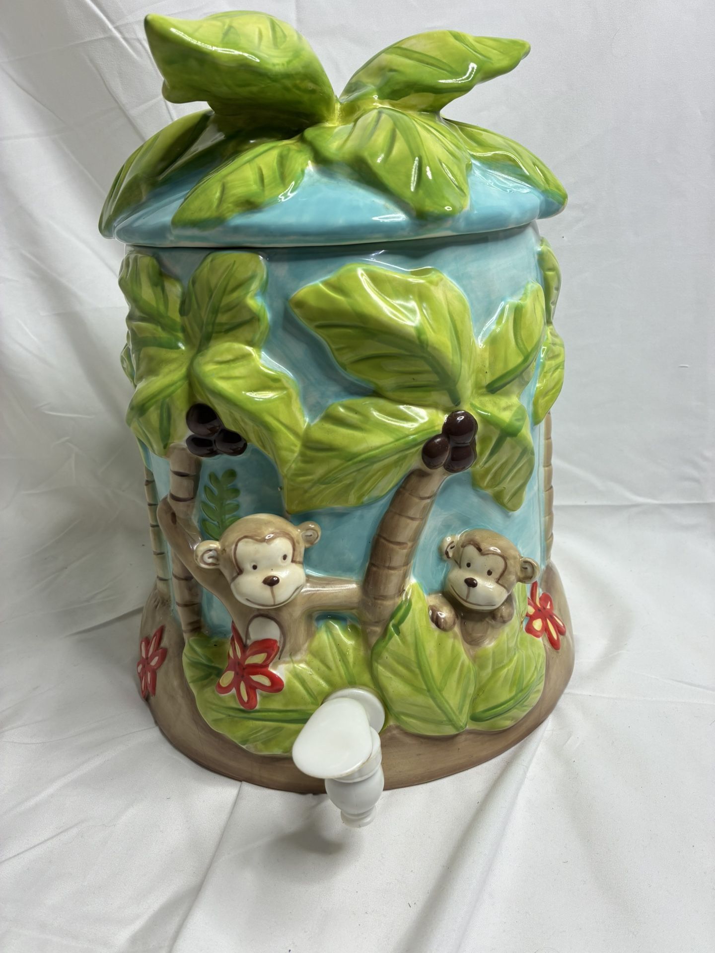 Sea to Shore Monkey & Palm Trees 3 Gallon Ceramic Beverage Dispenser – Jungle Jug