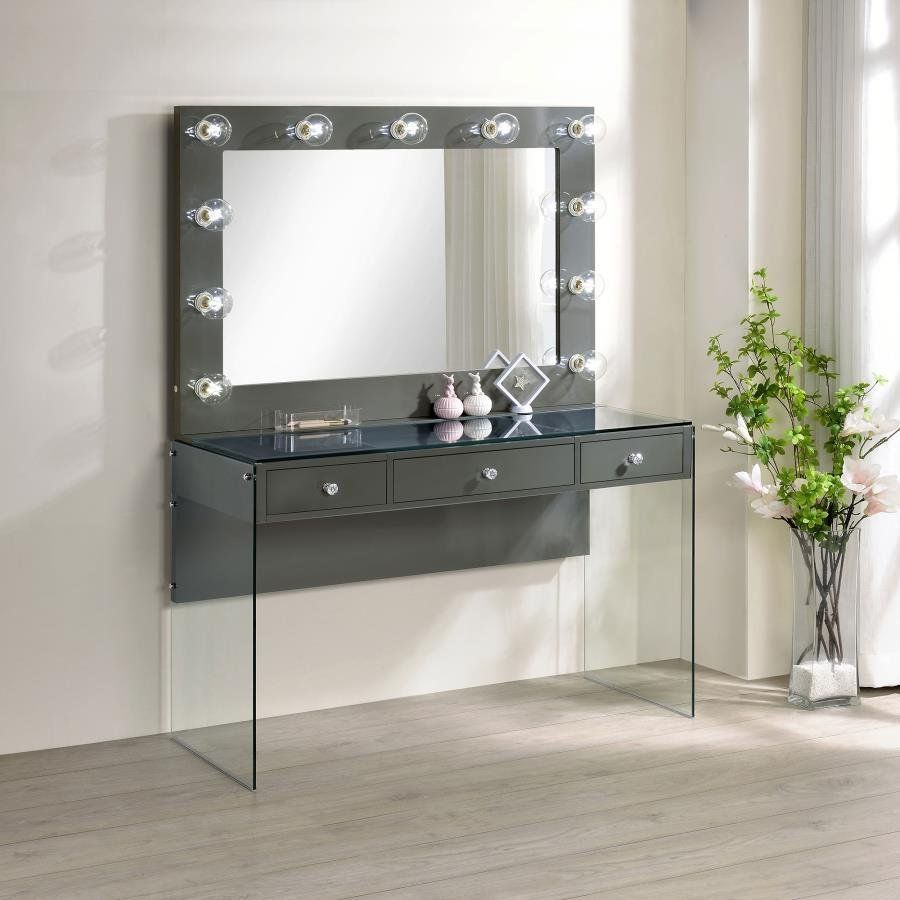 Brand New Contemporary, High grey gloss lacquer finish vanity set