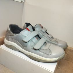 Authentic Prada America’s Cup Velcro Sneakers Gray Mesh & Leather - 4P0723 - Size 9 (Fits like US 10)