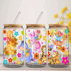 Winnie Pooh glass cups with glass straw 