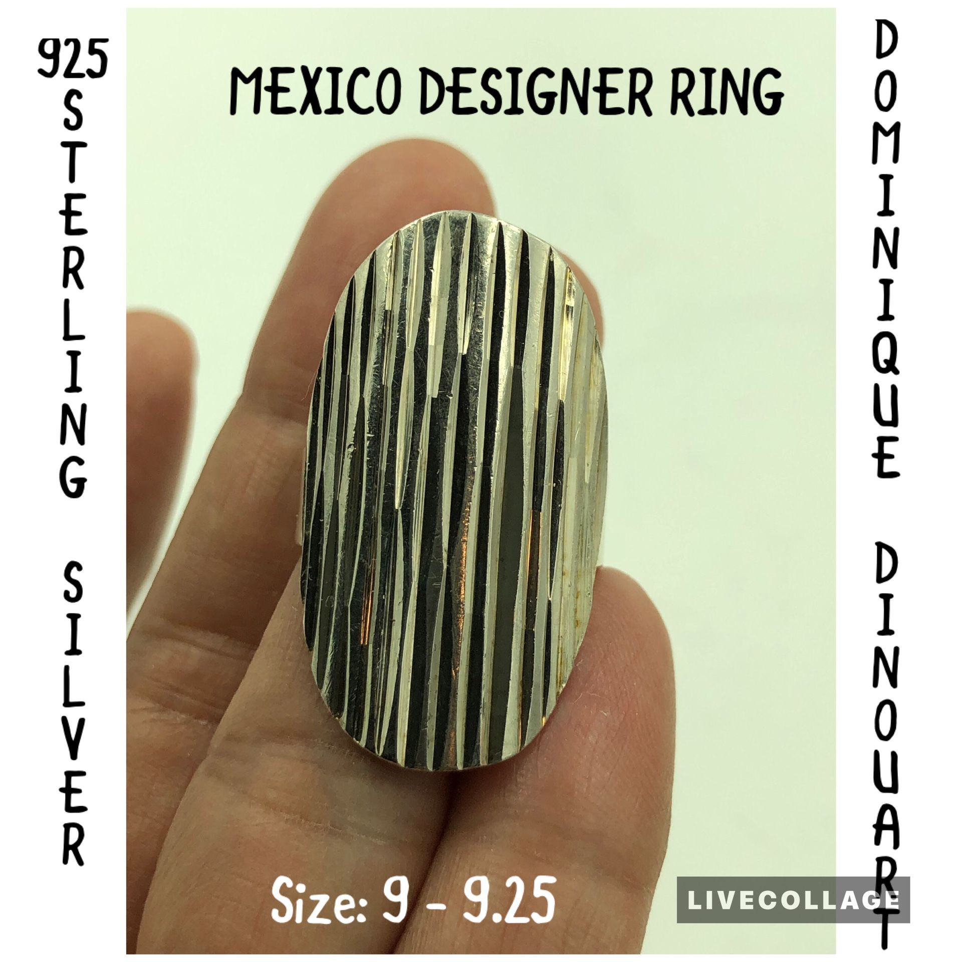 Dominique Dinouart 925 Sterling Silver Oval Concave Textured Ring 9 - 9.25