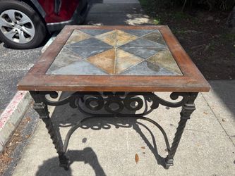 Slate Tile Top Side Table with Iron Base
