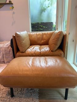 Crate and Barrel Wells  leather chair and ottoman