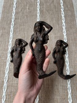 Set of 3 Cast Iron Mermaid Wall Hooks – Coastal Nautical Decor