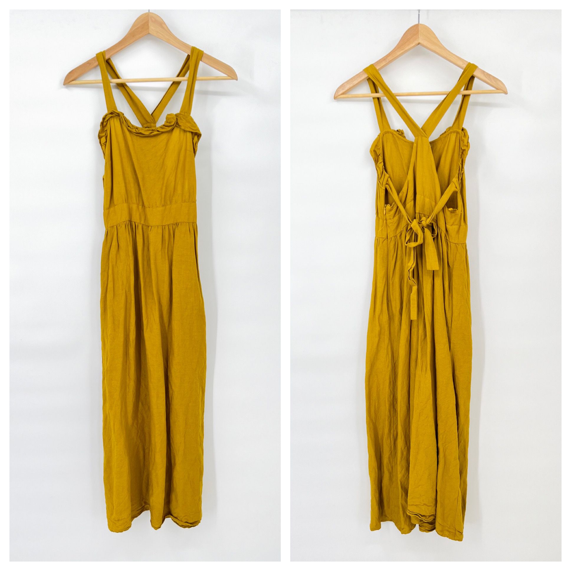 Zara Mustard Yellow Linen Blend Sleeveless Midi Dress Women's XS