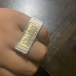 Men's 10K Yellow Gold Last Supper Ring Two Finger Ring Double Finger