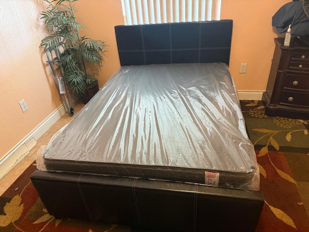 NEW BED FRAME FULL SIZE WITH MATTRESS AND BOX SPRING