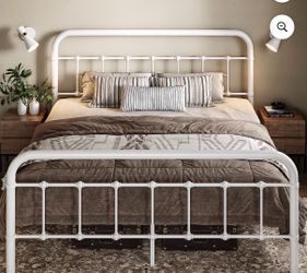 Full size white metal bed frame