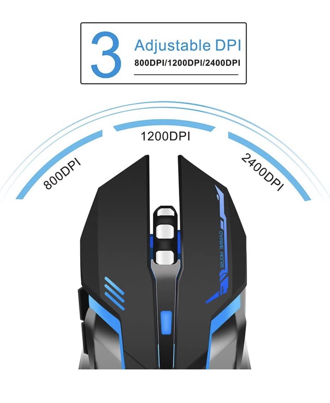 TENMOS X96 Wireless Rechargeable Gaming Mouse USB Optical LED Silent Computer Mouse Compatible with Laptop/PC/Notebook, 3 Adjustable DPI, 6 Buttons (