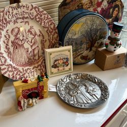 8 Piece Mostly Vintage Christmas Lot, 1979 Royal Crownford Plate, 1979 Pewter Plate, 1981 Hallmark Plaque Etc. 