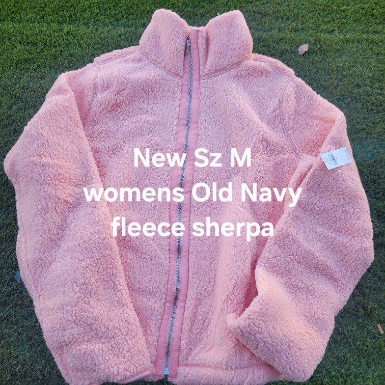New Womens Size M MEDIUM old Navy Pink Zip Front Sherpa Jacket
