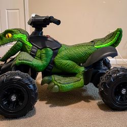 Power Wheels Jurassic World Dino Racer, Green 12V Ride On ATV for Kids