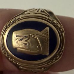 1936 High School CLASS RING 10K YGOLD SZ 5 Women’s Antique Piece Blue & Gold