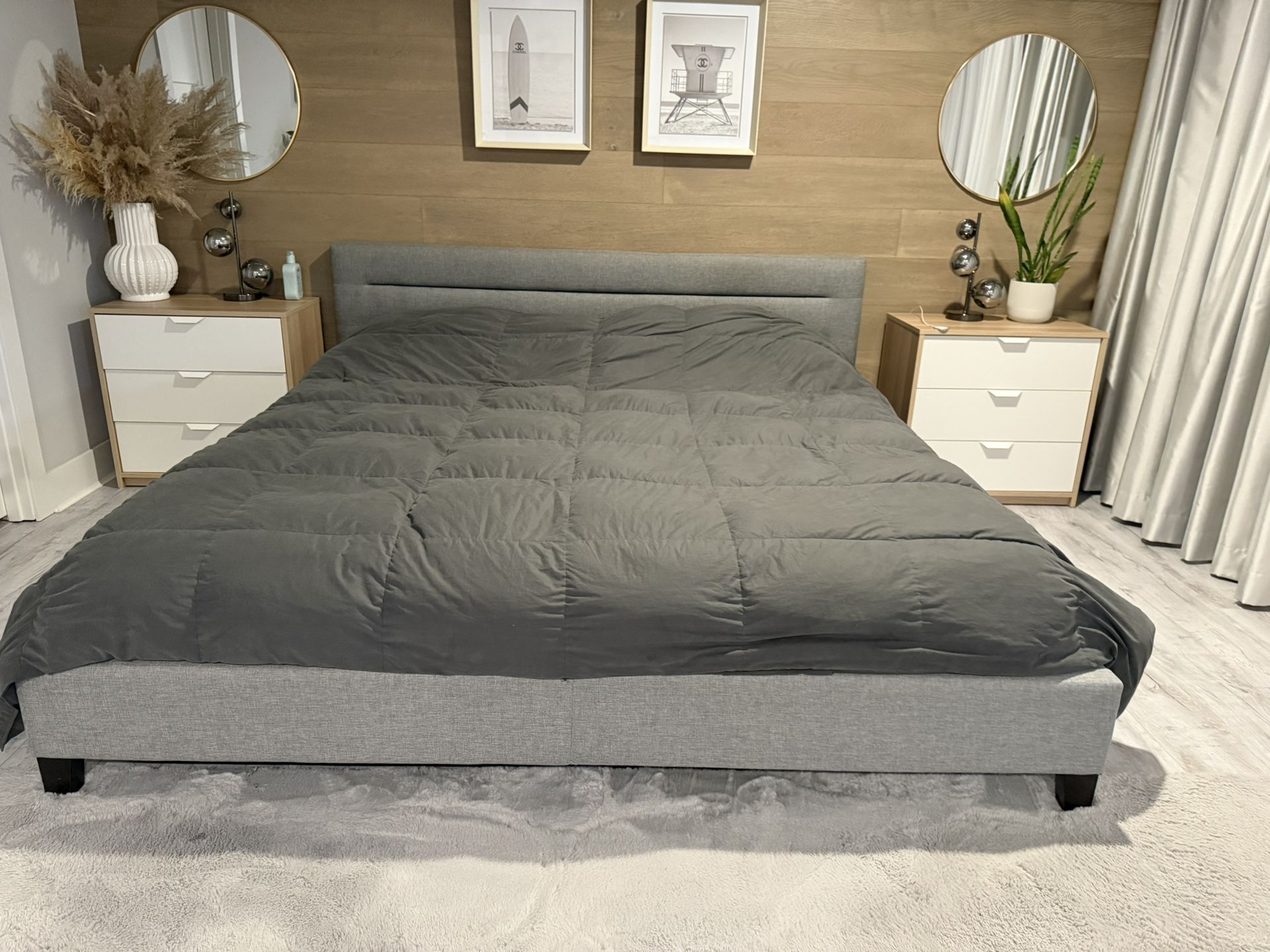 Grey Upholstered King Size Bed Frame