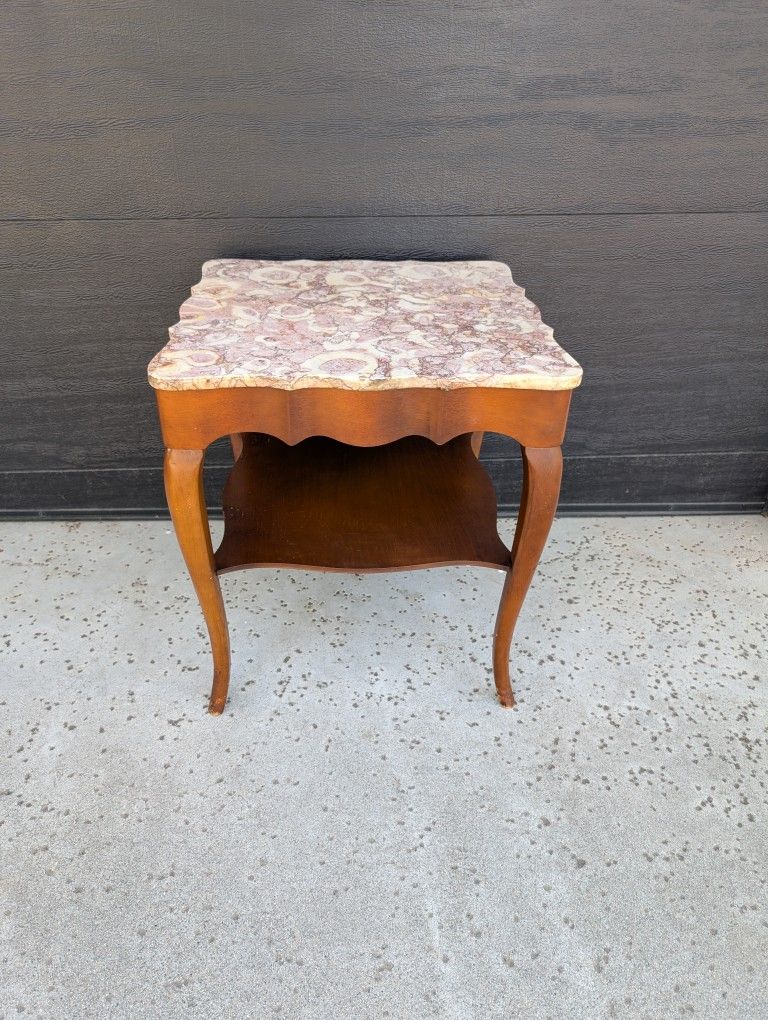 Vintage Side Table With Pink Marble Top