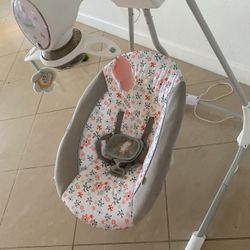 Ingenuity InLighten 5-Speed Baby Swing, Swivel Infant Seat, Nature Sounds, Lights 
