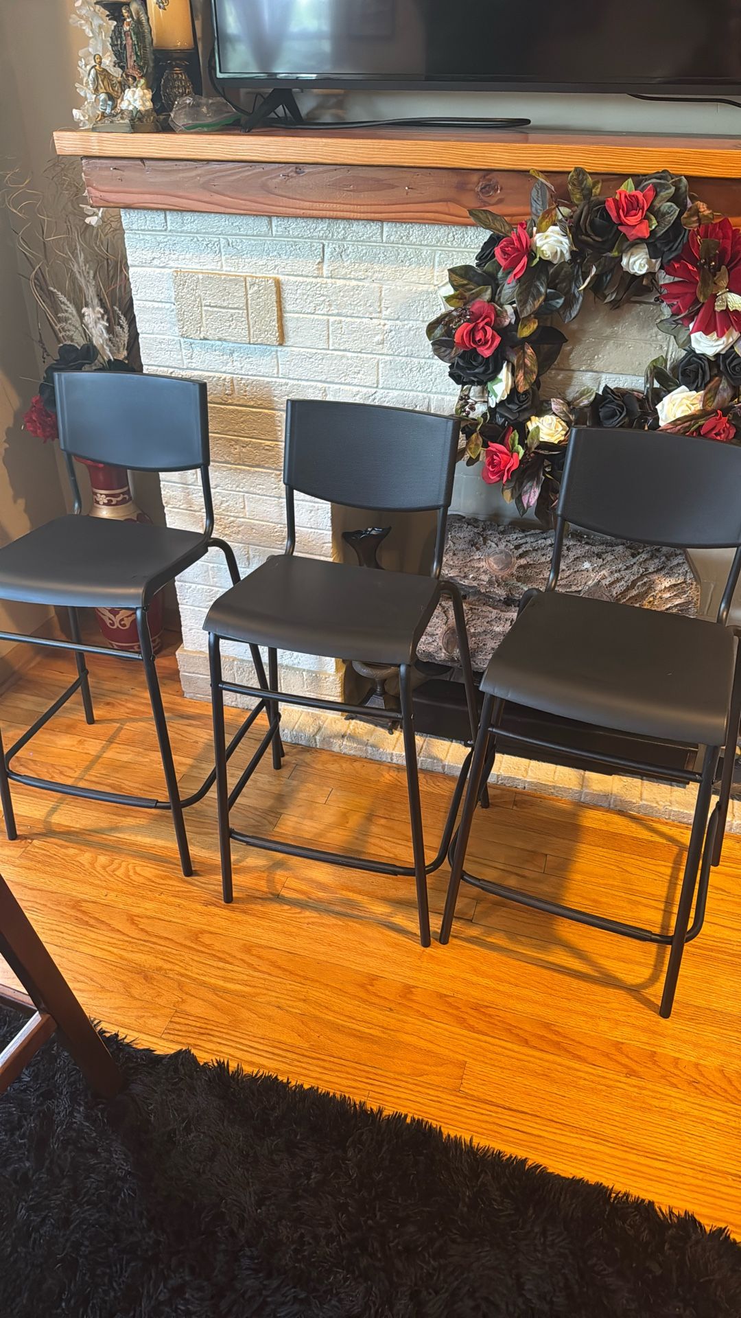 Ikea 3 Black Stools Chairs