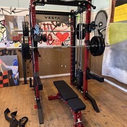 Vesta Fitness PRO SERIES Ultimate Half Rack Functional Trainer w/Smith Machine Bar | 320lb Stack | Gym Equipment | Fitness | Commercial | Squat Rack 