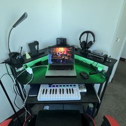 Corner Computer Table With LED and Inbuilt Plug  