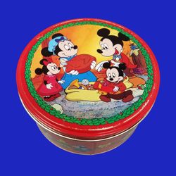 Vtg Walt Disney Mickey Mouse Christmas Red 5.25x3 Collectible Tin 