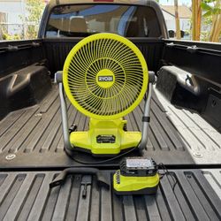 NEW RYOBI ONE+ 18V Cordless Hybrid WHISPER SERIES 12 in. Misting Air Cannon Fan w/ 1.5Ah Battery & Charger