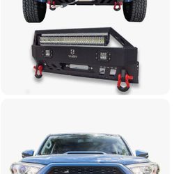 Fit for 4Runner 2010-2020 Black Steel Front Bumper w/ Winch Plate & LED Lights