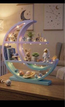 Moon-Shaped Kids Bookshelf | Nursery Decor | 3D Printed Display Shelf