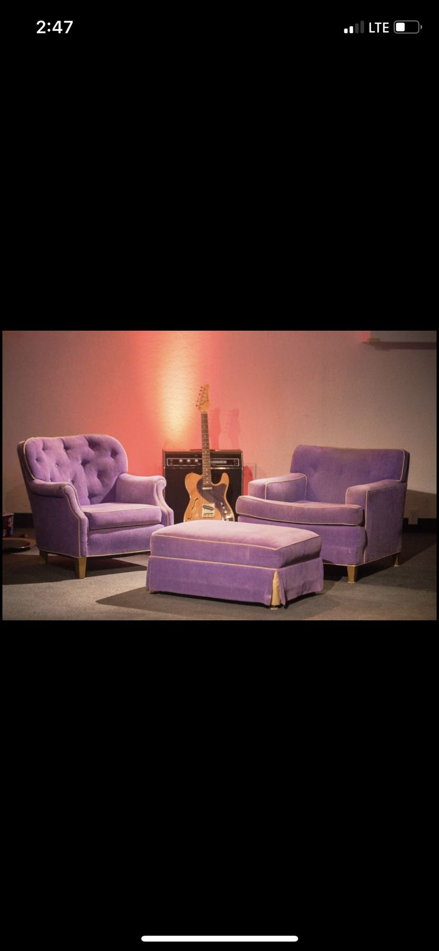 FREE Adorable RARE vintage lavender armchairs and matching ottoman! built in the 1940s & reupholstered!