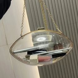 Golden Acrylic Clutch Handbag, Transparent 
