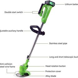 Cordless Grass Trimmer Lawn Mower, BONSBOR Electric Handheld String Strimmer Powered by 18V Lithium-ion Battery, 1000W Motor 