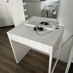 White Single Drawer Desk + Vanity Mirror