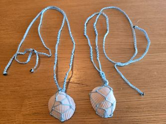 Handmade Macrame Seashell Necklace - Light Blue cord