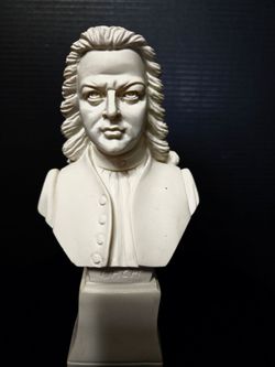 Vintage White Johann Sebastian Bach Bust Figurine Felt Bottom, Base 7.5" Resin