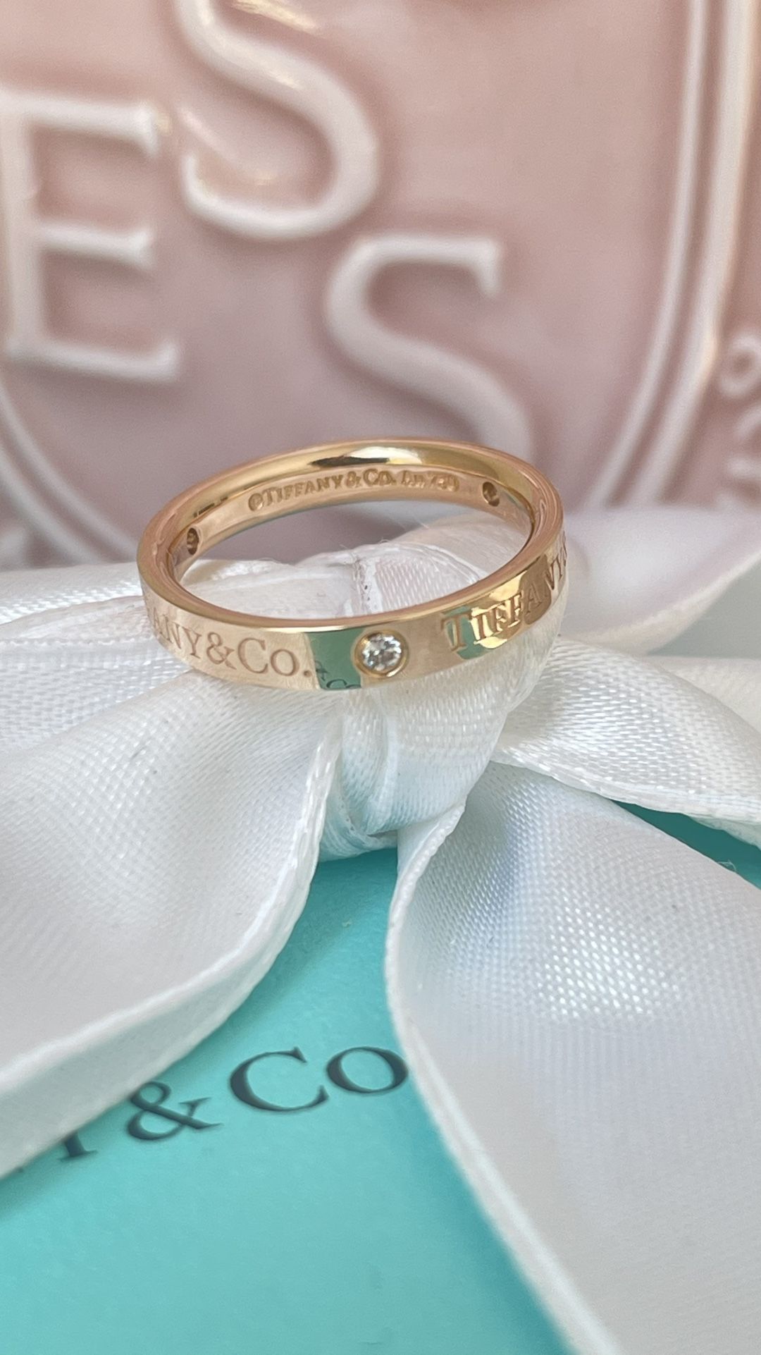 Tiffany & Co. Band Ring with Diamonds Rose Gold 18K size 5 NEW $1750