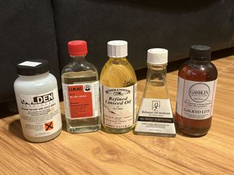 LOT ART SUPPLIES Painting GAMBLIN Galleys Lite Richesons Oil Mediums Rectified Turpentine WINSOR NEWTON Refined Linseed LUKAS Balsam GOLDEN Varnish UV
